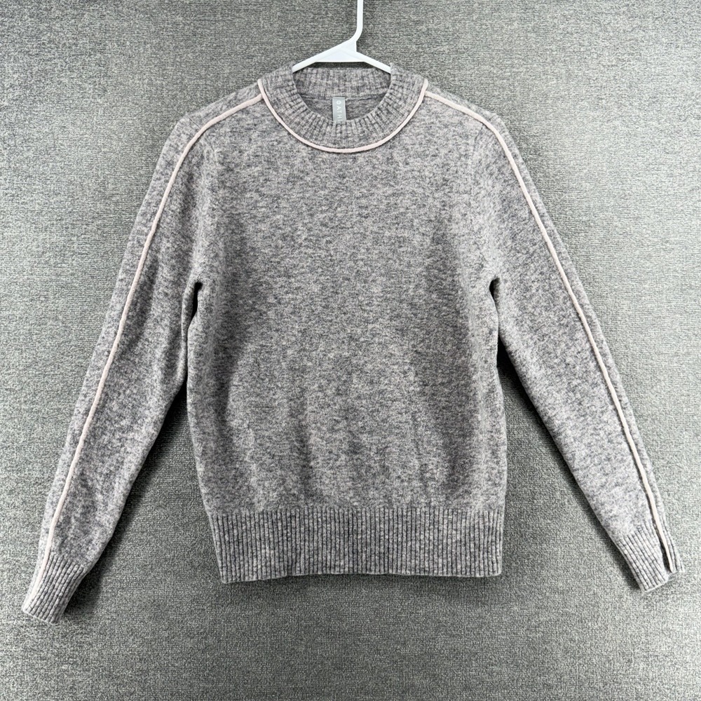 Athleta Transit Crew Neck Sweater Women Size Small Pink Gray Wool Blend Winter